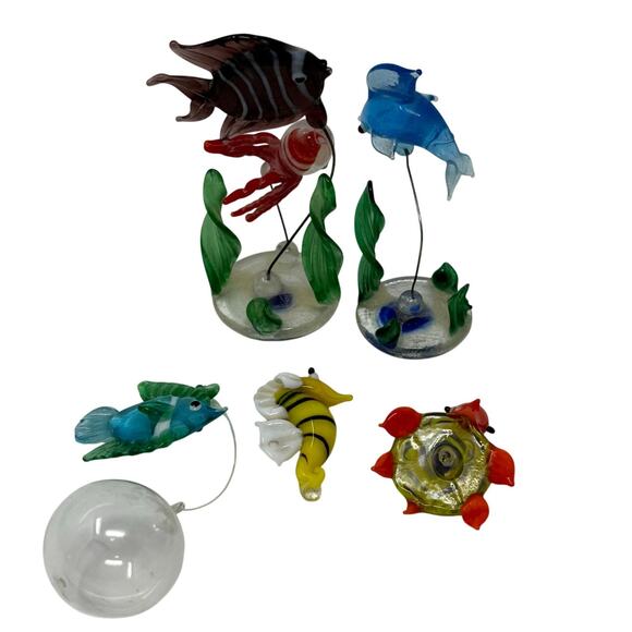 Vintage Glass Aquarium Fish Ornaments Submersible Set of 5 Hand Blown - Picture 3 of 4